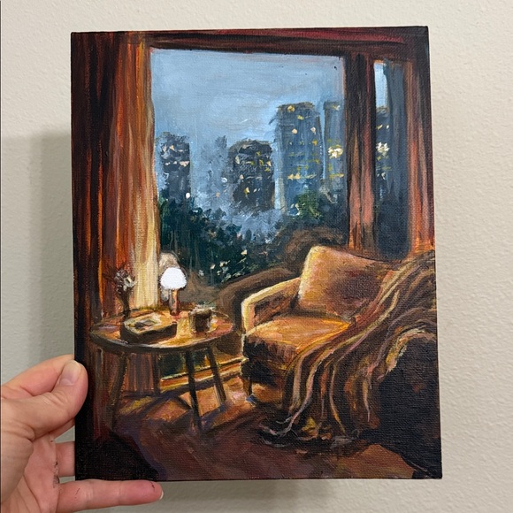 City Night Cozy Armchair Canvas Art in Warm Orange and Brown Tones - Picture 4 of 4